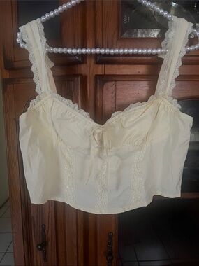Fashion Nova butter yellow Lace Trim Crop Top